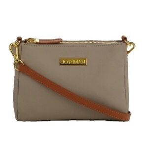 NEW JOY & IMAN Alexandria Leather Crossbody Bag Taupe Leather Top Zipper Purse